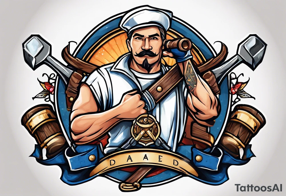 Hammer and nail with Dad banner tattoo idea