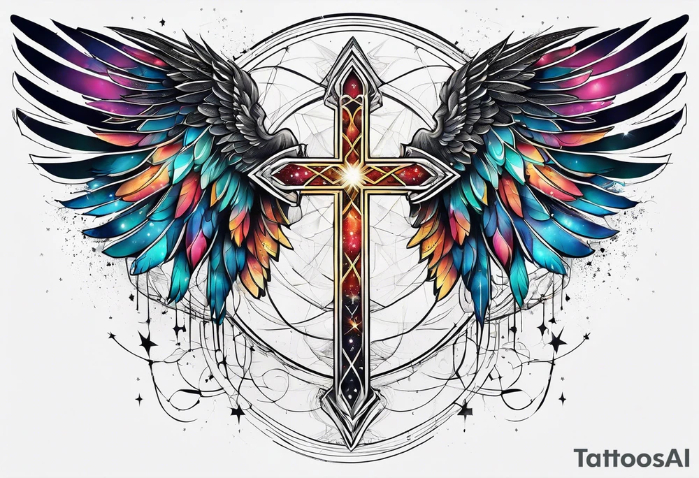 Constellation, Angel wing , snow , géométric , cross tattoo idea
