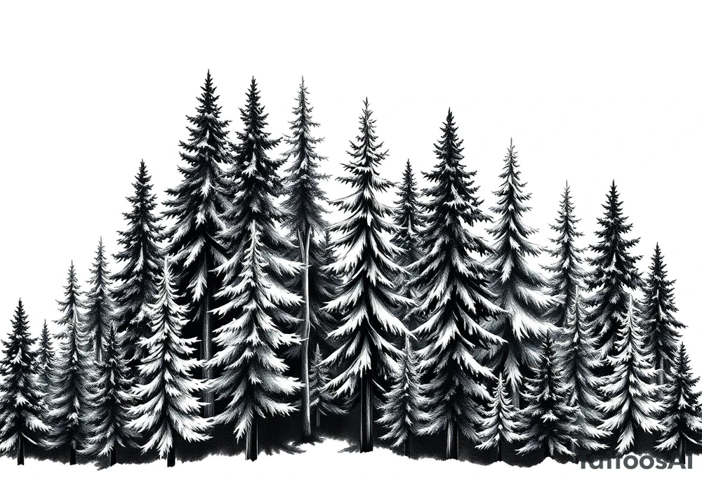 Coniferous forest the trees are black and gray tattoo idea Coniferous forest the trees are black and gray tattoo idea