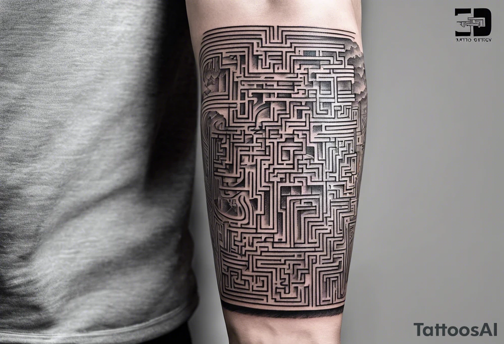 A three deminsional maze tattoo covering the arm in a sleeve with tattoo idea