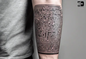 A three deminsional maze tattoo covering the arm in a sleeve with tattoo idea