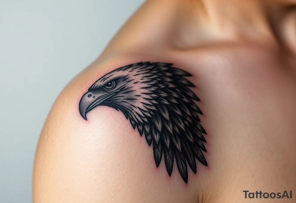A detailed black-and-gray eagle with intricately shaded feathers, symbolizing strength and wisdom tattoo idea