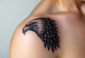 A detailed black-and-gray eagle with intricately shaded feathers, symbolizing strength and wisdom tattoo idea