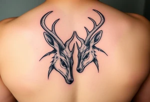 Two deer with their heads down hitting horns to show dominance. tattoo idea