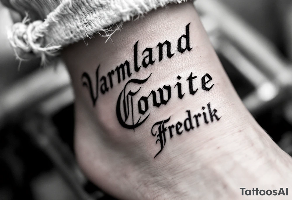 A combination of the words Värmland Cowrite Fredrik tattoo idea