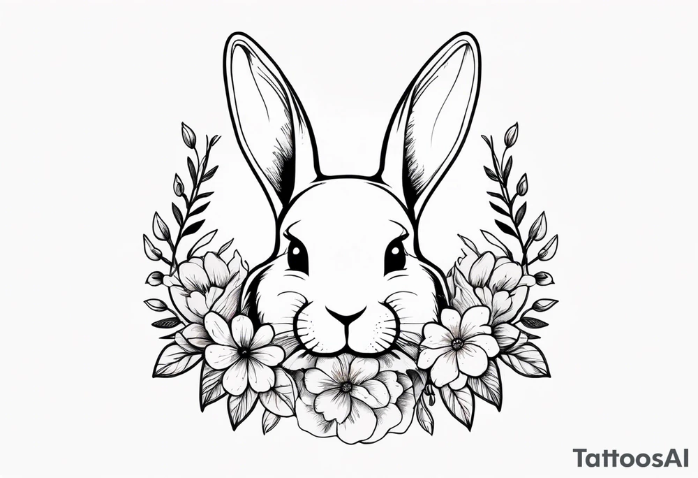 bunny head with flowers around it tattoo idea