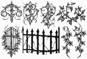 metal fence link with pointy ivy tattoo idea