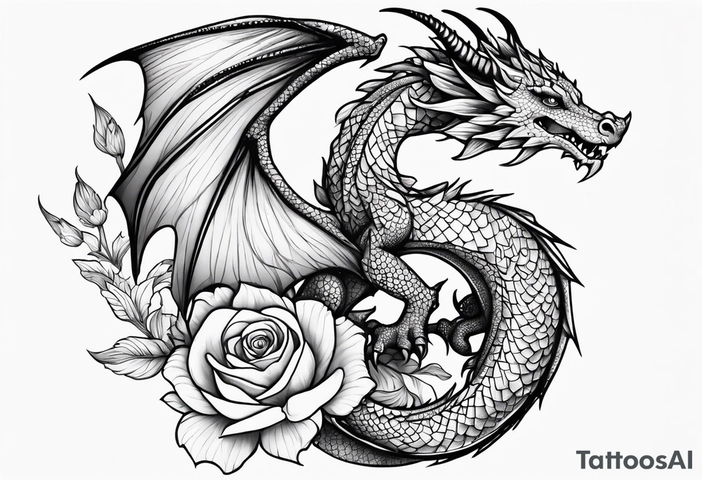 Small dragon with September birth flower on the spine tattoo idea