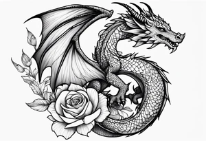 Small dragon with September birth flower on the spine tattoo idea