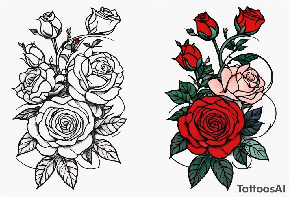 sleeve tattoo traditional style with lots of small roses on a vine tattoo idea