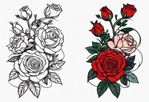 sleeve tattoo traditional style with lots of small roses on a vine tattoo idea