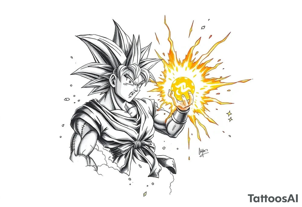legendary dragonball z scene with energy aura and power effects tattoo idea
