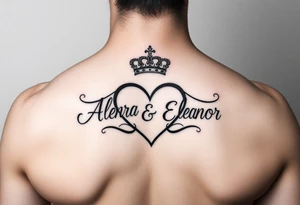 the name Alejandra and Eleanor in a heart with crown tattoo idea