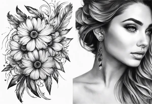 Feather flowers tattoo idea