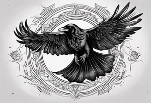 Cunning Raven flying towards Sun. tattoo idea