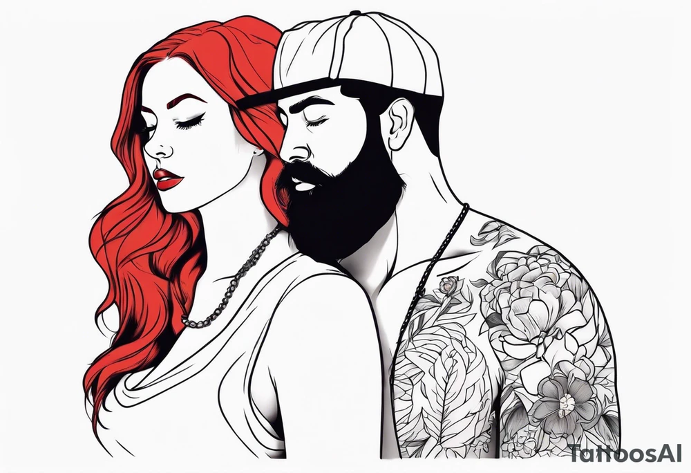 Busty Red haired woman with black haired bearded man tattoo idea