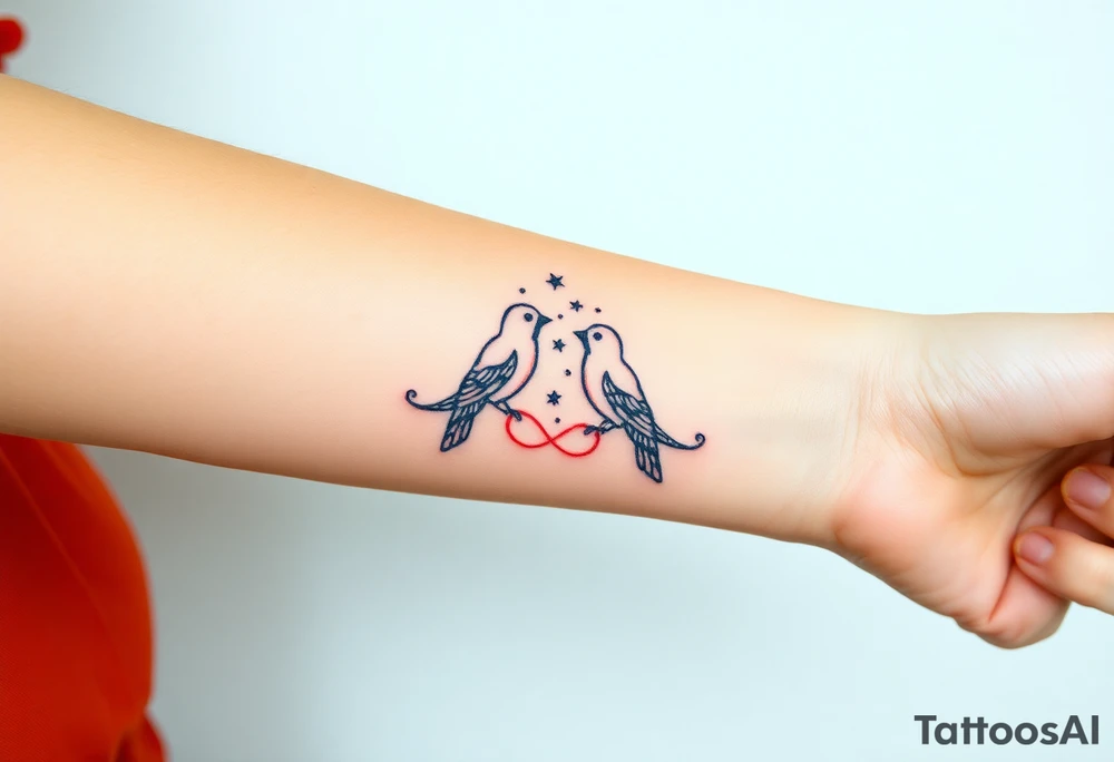 two birds sitting, stars and infinity theme tattoo idea