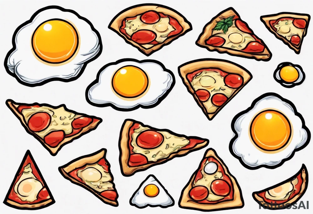 Pair fried eggs tattoo, where for the girl a small slice like a pizza triangular and for the guy the rest of the fried eggs tattoo idea