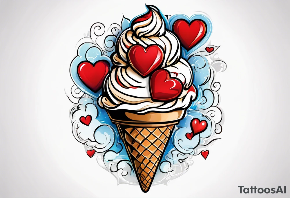 ice cream cone with one red heart tattoo idea