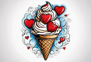 ice cream cone with one red heart tattoo idea