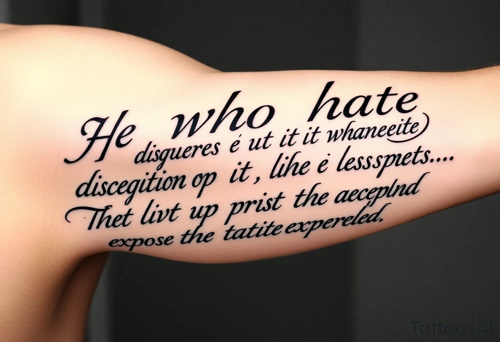 proverbs 26: 25-26
He who hates, disguises it with his lips, And lays up deceit within himself,Their hatred may be concealed by deception, but their wickedness will be exposed in the assembly tattoo idea