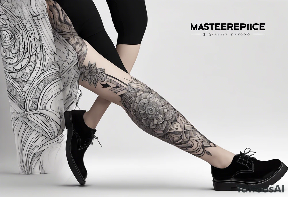 abstraction lines on leg tattoo idea