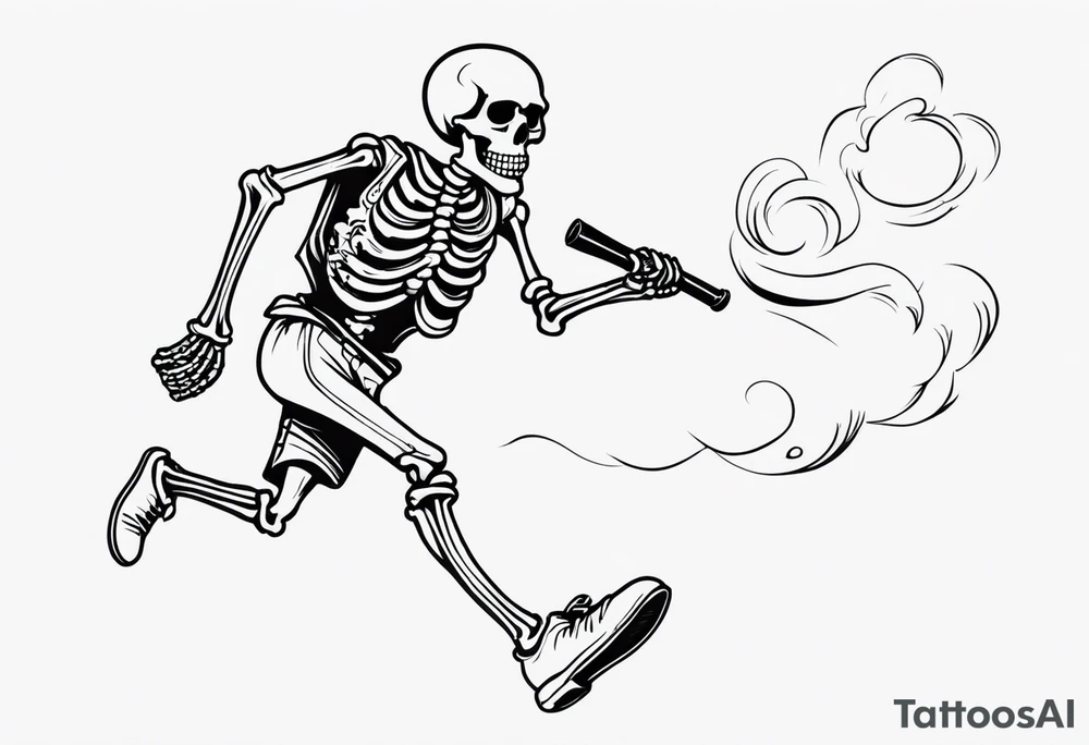 running skeleton with a pipe tattoo idea