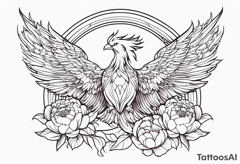 minimalist pheonix with peonies tattoo idea