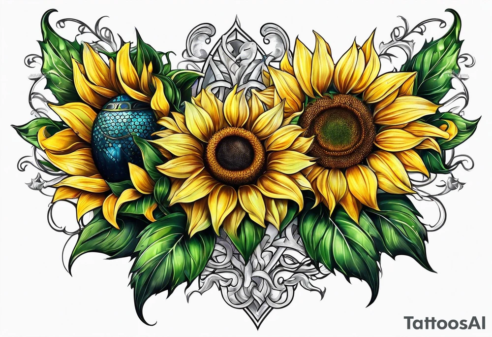 Sunflower viking sleeve tattoo idea