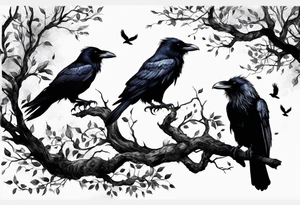 3 ravens perched on the tree of life tattoo idea