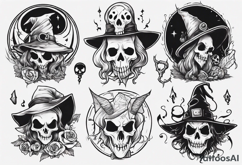 a Tim Burton-style witch necromancer tattoo idea