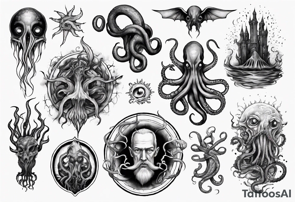 lovecraft mythe long tattoo
with lot of tentacle for forearm and hand
crazy tattoo idea