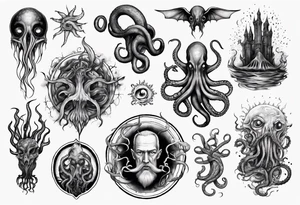 lovecraft mythe long tattoo 
with lot of tentacle for forearm and hand
crazy tattoo idea