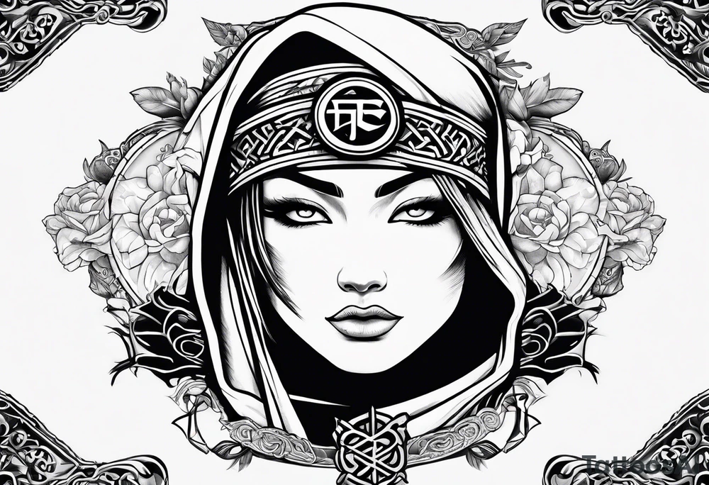 the letters A R in the middle of a ninja headband tattoo idea