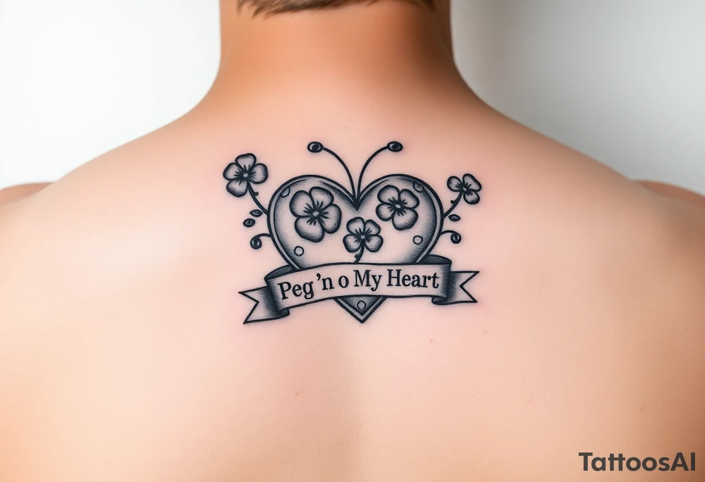 Cute Heart with shamrocks and a banner that says "Peg 'o My Heart" tattoo idea
