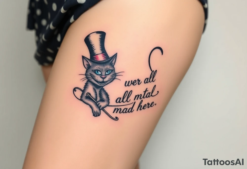 Cheshire cat, Alice in Wonderland,  we are all mad here, top hat tattoo idea