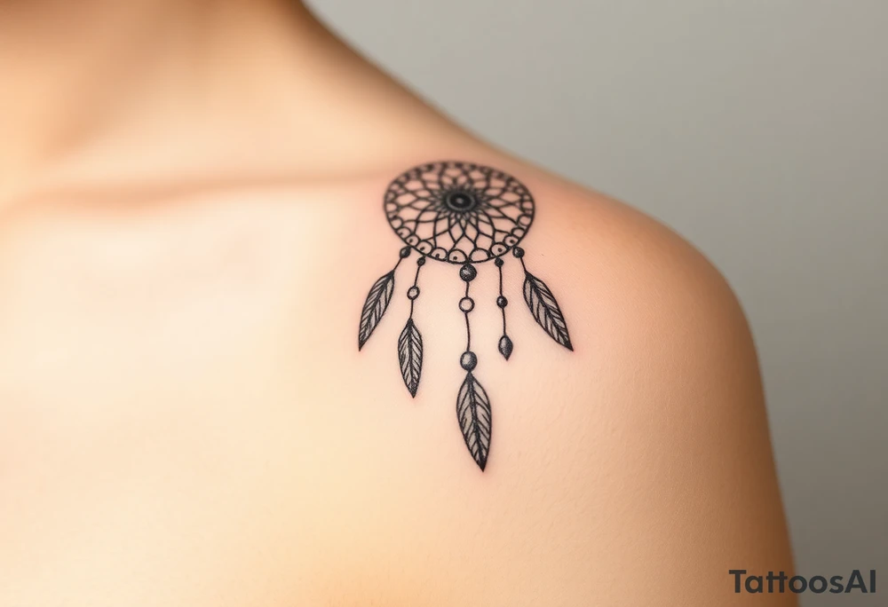 native dreamcatcher with flowing feathers and sacred beads tattoo idea