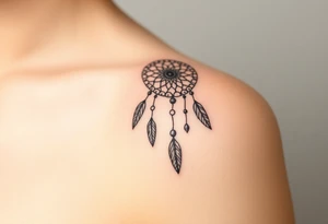 native dreamcatcher with flowing feathers and sacred beads tattoo idea
