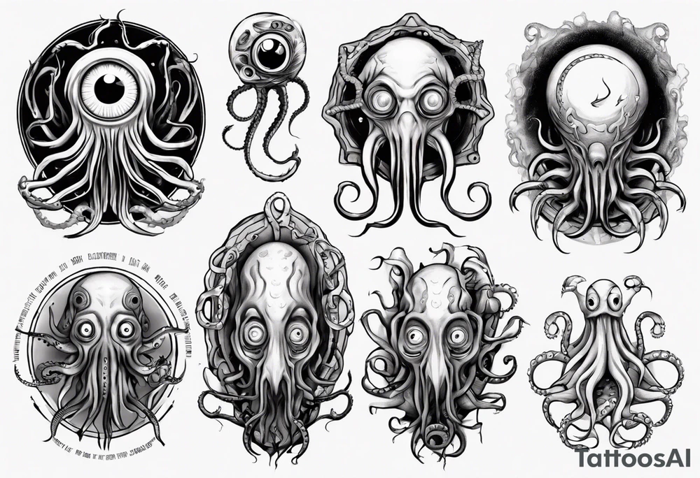 lovecraft theme with tentacle+++ and eyes for forearms tattoo idea