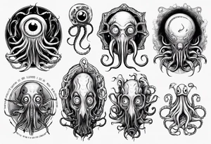 lovecraft theme with tentacle+++ and eyes for forearms tattoo idea