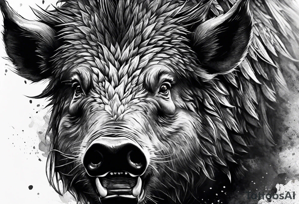 angry boar front tattoo idea
