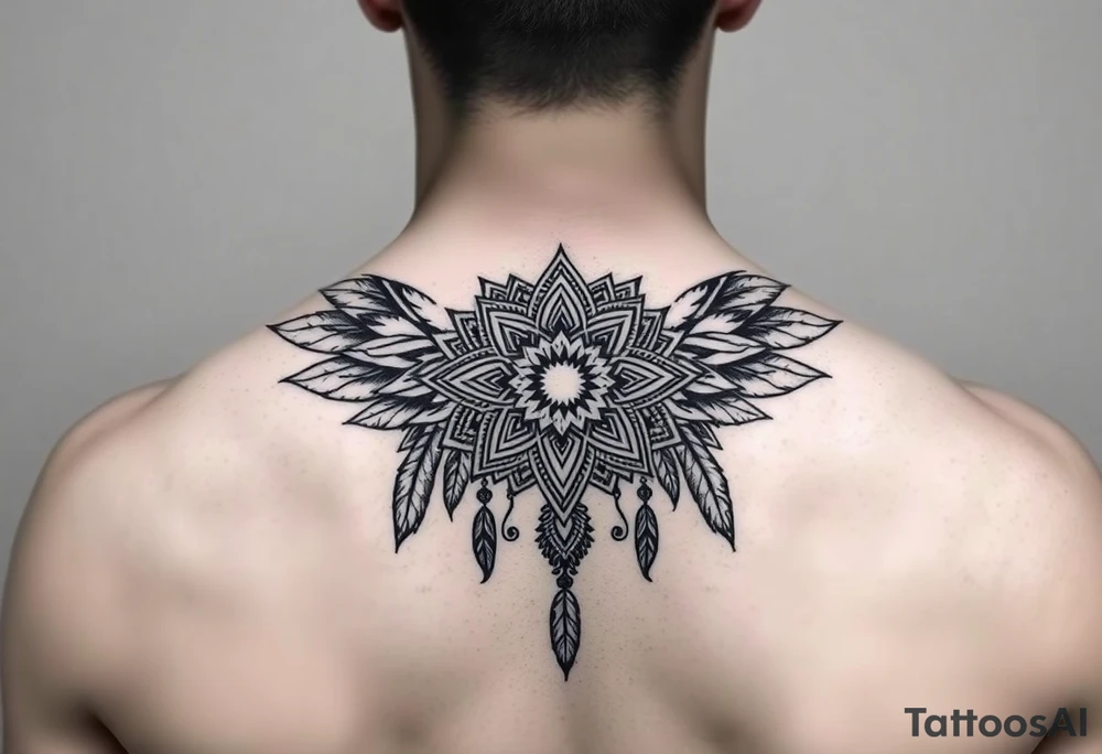 spiritual feathers ornamental mandala shaman tattoo idea