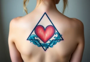 A triangle with a big heart in the center with an ocean theme tattoo idea