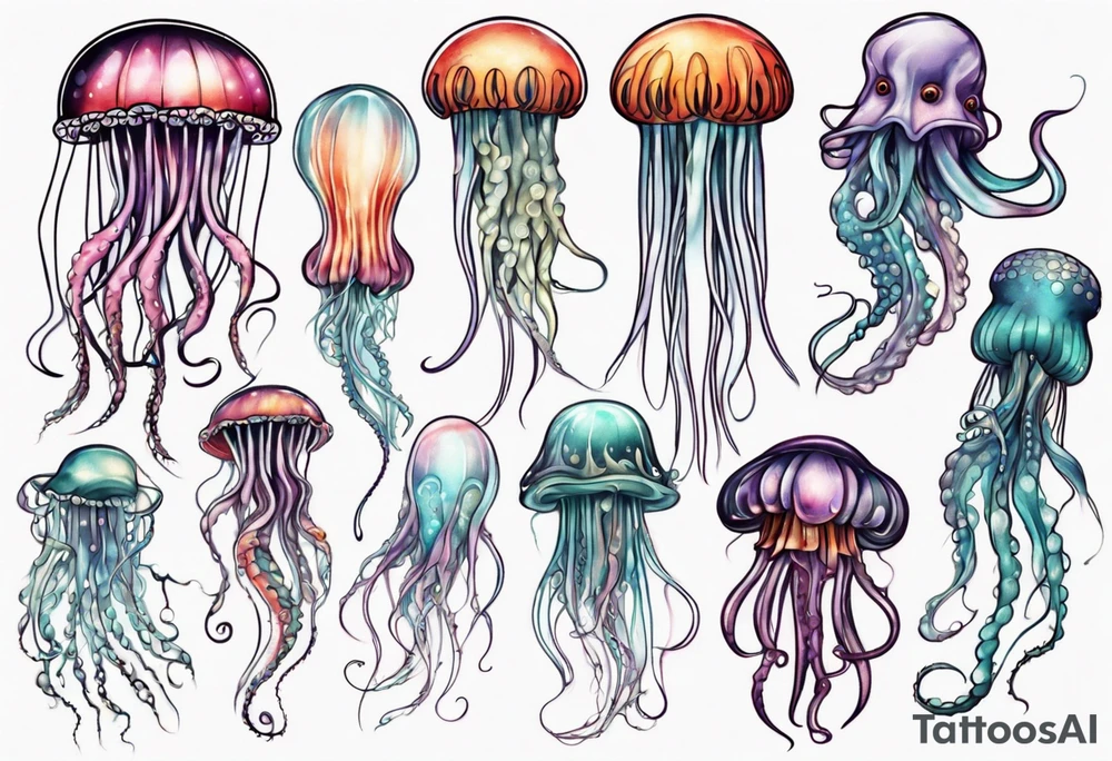 Jellyfish with super long tentacles tattoo idea