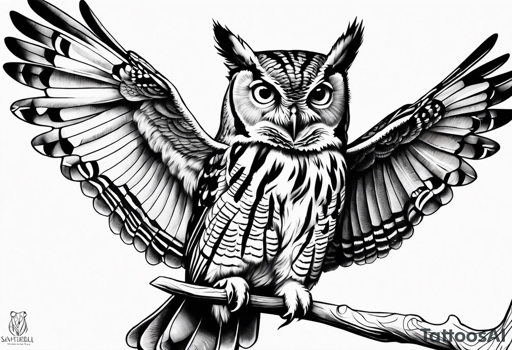 eastern screech owl mural tattoo idea