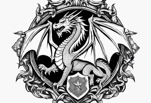 Welsh dragon holding a shield of a TEXAS star in battle tattoo idea