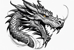 dragon perched with all 4 claws grabbing a pole and facing forward tattoo idea