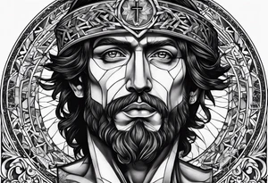 Crucified man in rom
an numerals circle tattoo idea