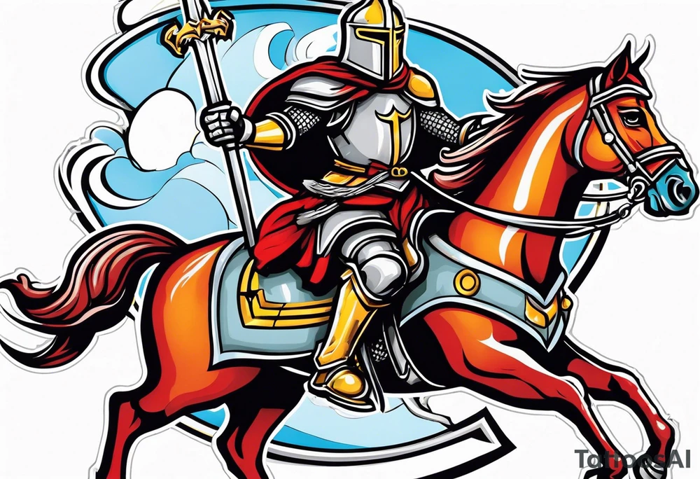 Templer knight on horse with sword an shield tattoo idea