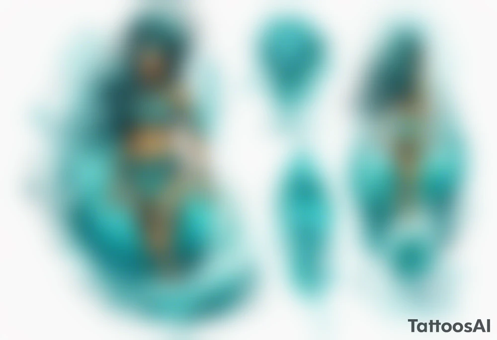 a turquoise Na'vi woman standing in the sea with water for legs surrounded by crashing waves tattoo idea